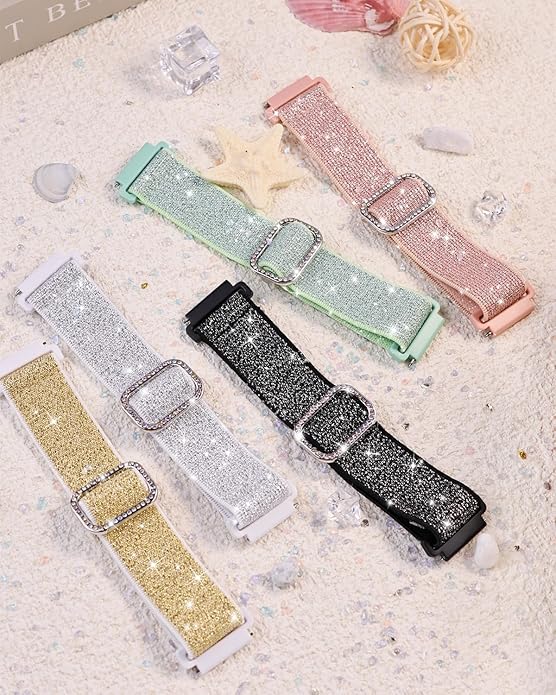 Sparkly Elastic Nylon Bands Compatible with Woneligo/Fitpolo Smart Watch IDW13, 22mm Stretchy Straps for TOOBUR IDW19/ENOMIR IDW19/MILOUZ IDW19/Gydom IDW19/Faweio IDW19/Hoowel IDW19/Amzhero IDW19/Tensky IDW19/WNH IDW19 Smart Watch Glitter Bands for Women