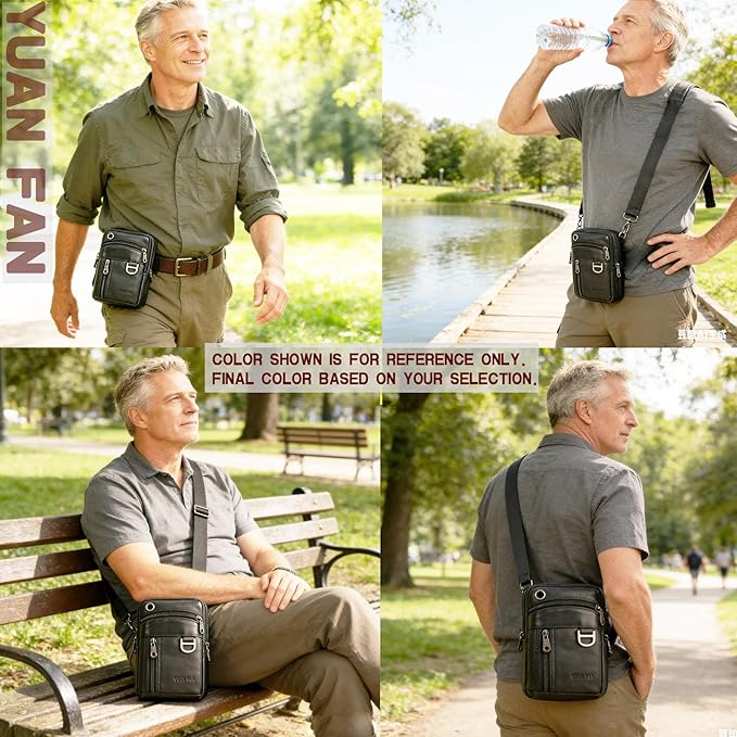 Leather Cell Phone Wallet Shoulder Holster,Hip Bum Pack Pouch Belt Pouch Bolso para Hombre Crossbody Bag for Men with Card Slots Compatible with iPhone (Brown)
