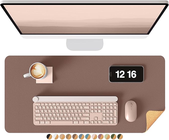 YSAGi Double-Sided Desk Pad, 23.6"x13.7"Leather Desk Mat, Eco Cork Desk Pad Protector,Large Mouse Pad,Waterproof Desk Blotter for Office/Home(Chocolate)