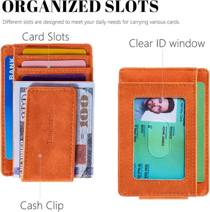 Toughergun Slim Wallet for Men RFID Blocking Money Clip, Minimalist Front Pocket Credit Card Holder, Magnetic Thin Mens Wallets with ID Window