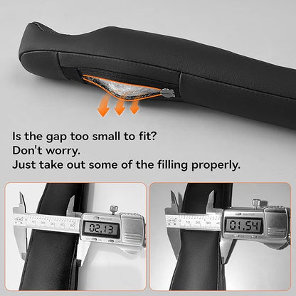 Car Seat Gap Filler - 2 Pack Premium Leather Console Blockers for Cars, Trucks & SUVs - Adjustable 1.4-2.4 Inch Width - Prevents Items Falling Between Seats (Black)