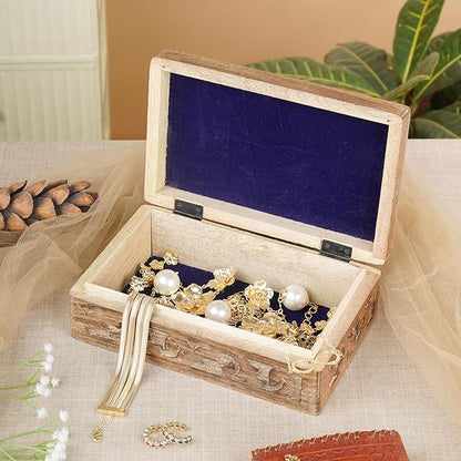 Ajuny Wooden Jewelry Box - Hand Carved Mango Wood Tree of Life Celtic Carving Decorative Multipurpose Keepsake Box, Treasure Chest Memory Box Organizer Travel Trinket Holder Case Gifts - 8x5 Inch