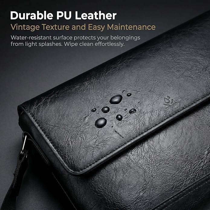 Vintage PU Leather Mens Messenger Bag - Slim Crossbody Shoulder Bag for Work, Travel & Daily Commute Casual Tablet Satchel
