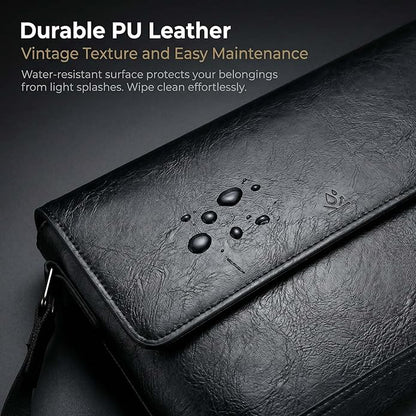 Vintage PU Leather Mens Messenger Bag - Slim Crossbody Shoulder Bag for Work, Travel & Daily Commute Casual Tablet Satchel