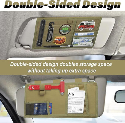 Tactical Visor Organizer, Car Visor Organizer, Sunvisor Organizers, Tactical Visors Cover Molle Webbing, Truck Accessories for Men, Car Sunshade Storage Pouch (Khaki)