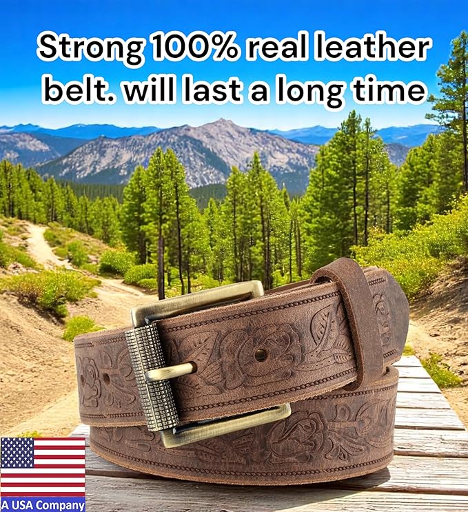 F&L CLASSIC Men's full Grain Vintage Distressed leather Belt,easy to change Roller buckle,1.5" Wide,USA,