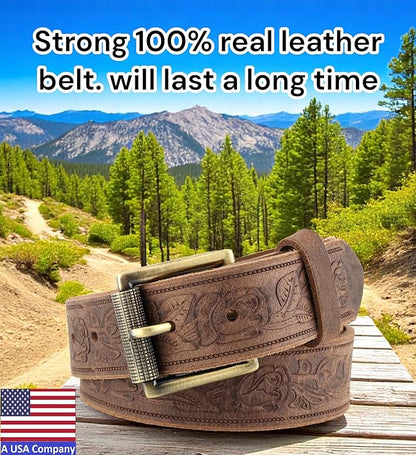 F&L CLASSIC Men's full Grain Vintage Distressed leather Belt,easy to change Roller buckle,1.5" Wide,USA,