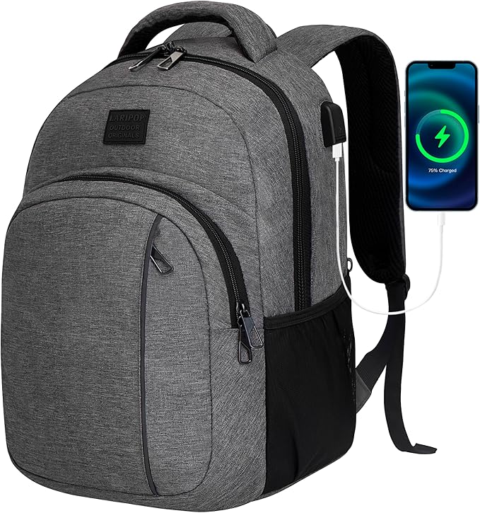 LARIPOP Carry On Backpack for Airplane, 15.6 Inch Laptop Backpack with USB Charging Port, Water Resistant Business Travel Backpack, Lightweight College School Bookbag Anti Theft for Men Women, Grey