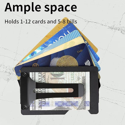 Minimalist Carbon Fiber Wallet for Men, Money Clip Cash Strap Wallet, RFID Blocking Metal Wallet Aluminum Card Holder,Front Pocket Wallet(Matte Black)