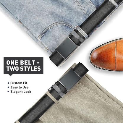 Men's Belt, Leather Ratchet Belt For Men's Dress 3.0cm,1 1/8" Size Adjusted Automatic Buckle