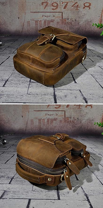 Le'aokuu Mens Genuine Leather Small Messenger Shoulder Satchel Phone Pouch Belt Waist Bag Pack