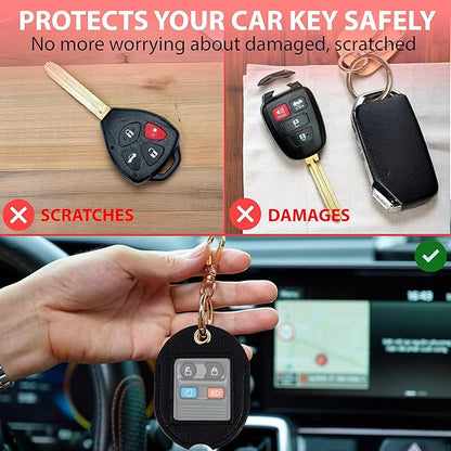 Leather Car Key Fob Cover Sleeve Holder for Broken Keys – Smart Remote Protector Case with Keychain for Men & Women