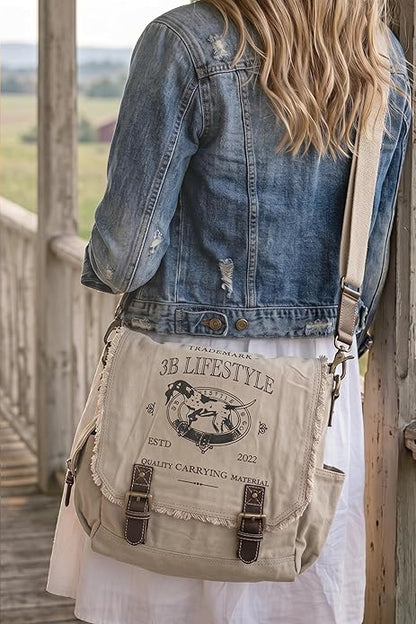 Roven - Vintage Canvas Leather Messenger Bag for Men & Women