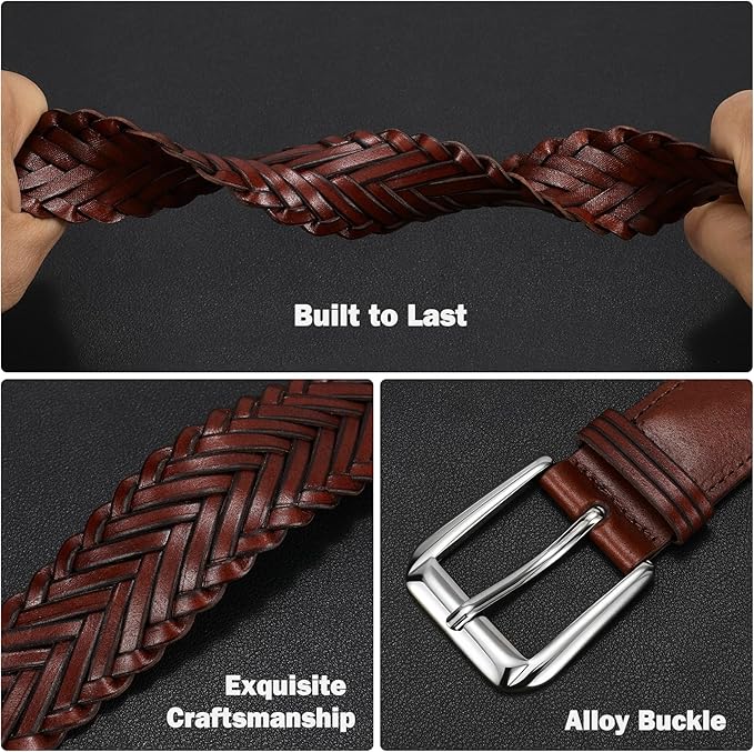 Braided Leather Belt for Men Adjustable Woven Golf Belt for Causal Shorts Pants Jeans 1.4'' Width