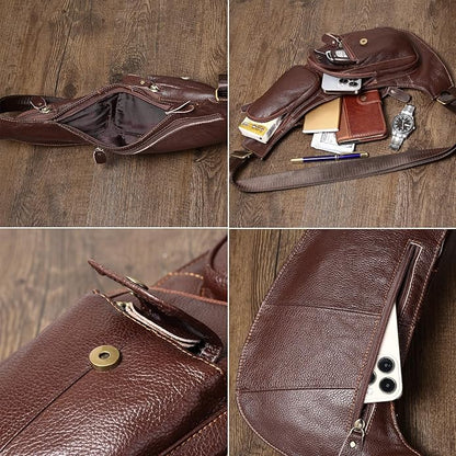 KPYWZER Vintage Leather Sling Bag Backpack for Men Crossbody Shoulder Chest DayPack Backpacks