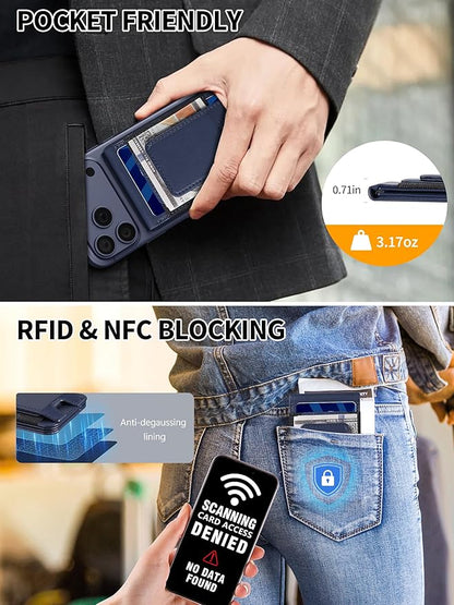 TopMade for MagSafe Wallet with Money Clip, Works with Apple Find My, Strong Magnetic Wallet for iPhone 17/16/15/14/13/12 Series, for iPhone Wallet Stand with Finder Tracker, 8 Cards Holder, Navy Blue