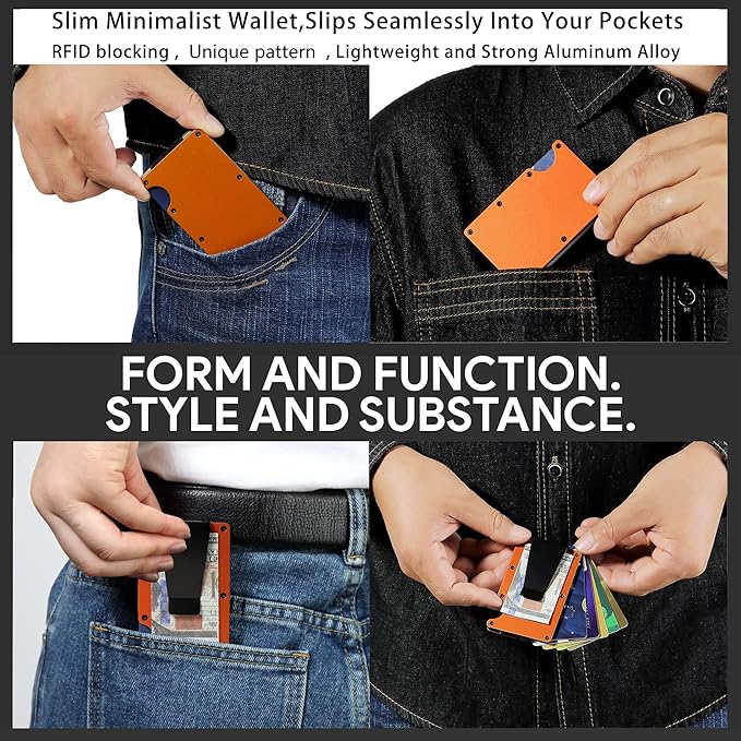Minimalist Slim Wallet for Men,RFID Blocking Metal Wallet,Aluminum Credit Card Holder & Money Clip 12-15 Cards,Slim Rfid Front Pocket Mens Wallet,Matte Orange