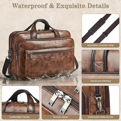Shrrie Leather Laptop Bag Fits 17 to 17.3 Inch for Men and Women,Vintage Business Briefcase Laptop Messenger Work,Travel