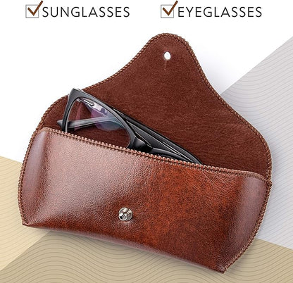 PU Leather Sunglass Case, Soft Premium Sunglasses Case Pouch Brown, Medium Big Glasses Holder For Men and Women
