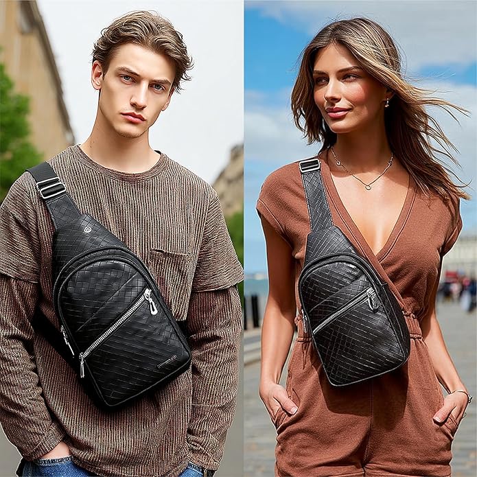 Sling Bag Set, PU Leather Sling Bag, Multi-Zipper Design for Travel, Outdoors, Valentine’s Day Gifts