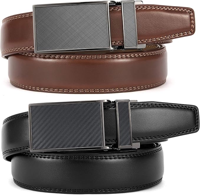 CHAOREN Mens Dress Belt Leather 2 Pack - Mens Ratchet Belt for Dress Shirt and Pants Every Occasion (32mm)