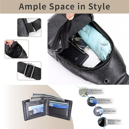 Sling Bag Set, PU Leather Sling Bag, Multi-Zipper Design for Travel, Outdoors, Valentine’s Day Gifts