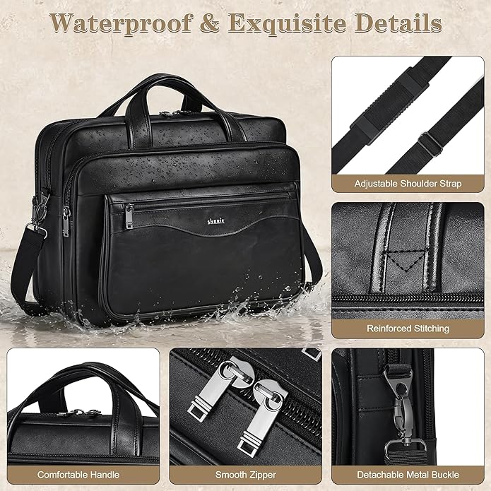 Shrrie Leather Laptop Bag Fits 17 to 17.3 Inch for Men and Women,Vintage Business Briefcase Laptop Messenger Work,Travel