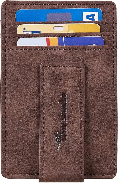 Travelambo Money Clip for Men Magnetic Front Pocket Wallet Slim Wallet Minimalist Card Holder RFID Blocking (Coffee)
