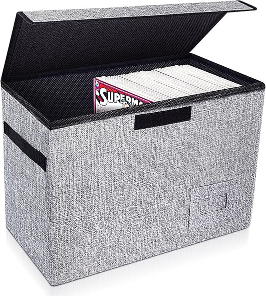 Leffis Comic Book Storage, Box 15.5" X 7.5" X 11.3", Collapsible Comic Short Box with Lids Holds 150 Comics Heavy Duty Comic Book Bin Container (1 pack, grey)