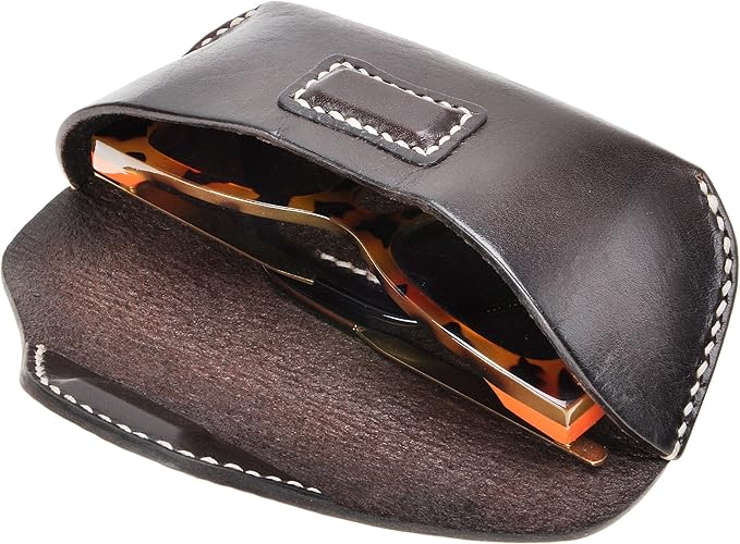 ZLYC Unisex Semi Hard Genuine Leather Eyeglass Case With Belt Loop for Prescription Eyeglasses & Standard Sized Sunglasses