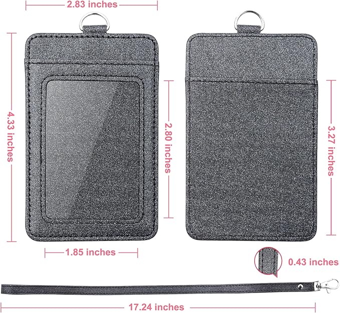 PU Leather ID Badge Holder, Life-Mate ID Badge Holder with 1 Clear ID Window 1 Credit Card Slot and PU Leather Lanyard for Badge Credit Cards College ID Cards in Glitter Black