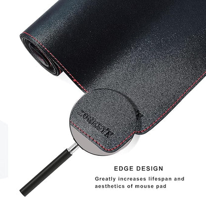 ZORESYN Large PU Leather Desk Mat Black 51.2x27.6 Inches, Waterproof Gaming Mouse Pad with Non-Slip Suede Base, Office Desk Protector & Writing Surface for Home