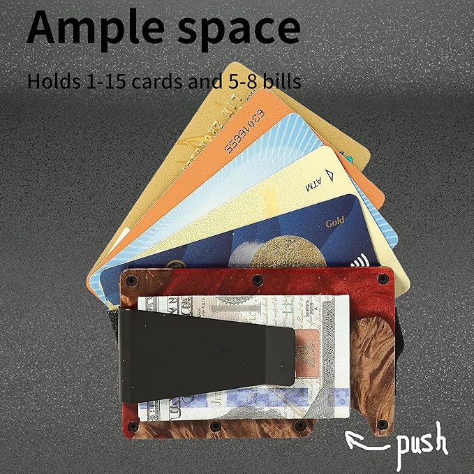 Minimalist Slim Wallet for Men,RFID Blocking Metal Wallet,Aluminum Credit Card Holder & Money Clip 12-15 Cards,Slim Rfid Front Pocket Mens Wallet,Resin Red