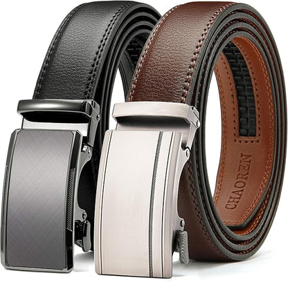 CHAOREN Mens Dress Belt Leather 2 Pack - Mens Ratchet Belt for Dress Shirt and Pants Every Occasion (32mm)