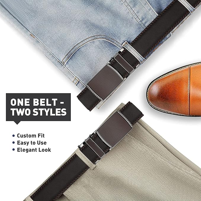 Men's Belt, Leather Ratchet Belt For Men's Dress 3.0cm,1 1/8" Size Adjusted Automatic Buckle