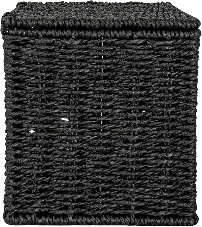 Household Essentials Small Handwoven Paper Rope Wicker Basket with Lid, Black
