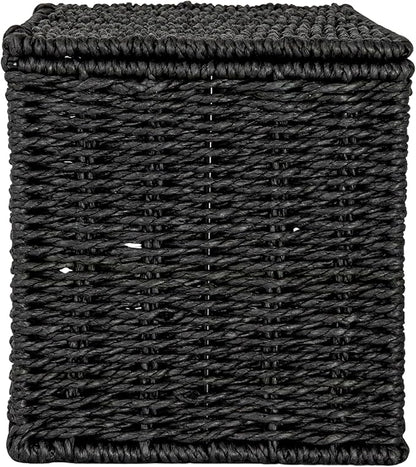 Household Essentials Small Handwoven Paper Rope Wicker Basket with Lid, Black