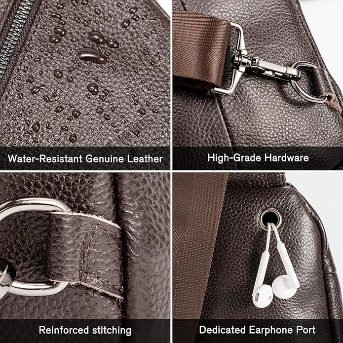 Leather Sling Bag Crossbody Bags for Men, Chest Pack for Daily Travel Leisure Sport（Black/Brown）