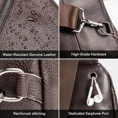 Leather Sling Bag Crossbody Bags for Men, Chest Pack for Daily Travel Leisure Sport（Black/Brown）