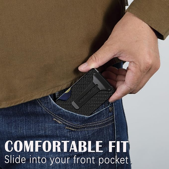Minimalist Slim Wallet for Men,RFID Blocking Metal Wallet,Aluminum Credit Card Holder & Money Clip 12-15 Cards,Slim Rfid Front Pocket Mens Wallet,Matte Carbon Fiber
