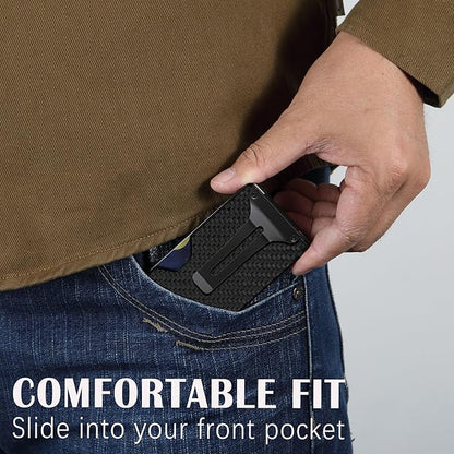 Minimalist Slim Wallet for Men,RFID Blocking Metal Wallet,Aluminum Credit Card Holder & Money Clip 12-15 Cards,Slim Rfid Front Pocket Mens Wallet,Matte Carbon Fiber