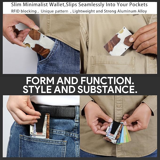 Minimalist Slim Wallet for Men,RFID Blocking Metal Wallet,Aluminum Credit Card Holder & Money Clip 12-15 Cards,Slim Rfid Front Pocket Mens Wallet,Resin White