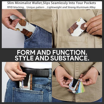 Minimalist Slim Wallet for Men,RFID Blocking Metal Wallet,Aluminum Credit Card Holder & Money Clip 12-15 Cards,Slim Rfid Front Pocket Mens Wallet,Resin White