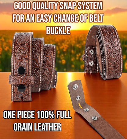 F&L CLASSIC Western Belt without buckle for men – Full Grain Leather Cowboy Belts for jeans - One Piece Leather strap belt
