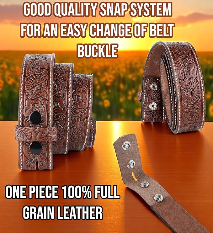 F&L CLASSIC Western Belt without buckle for men – Full Grain Leather Cowboy Belts for jeans - One Piece Leather strap belt