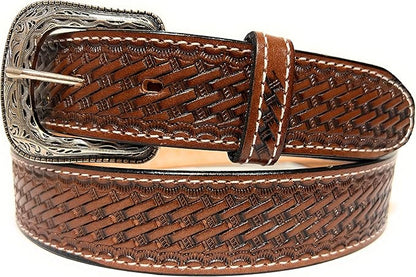Men's Heavy Duty Genuine Leather Basket Weave Western Casual or Work Belt