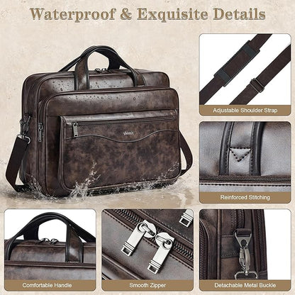 Shrrie Leather Laptop Bag Fits 17 to 17.3 Inch for Men and Women,Vintage Business Briefcase Laptop Messenger Work,Travel