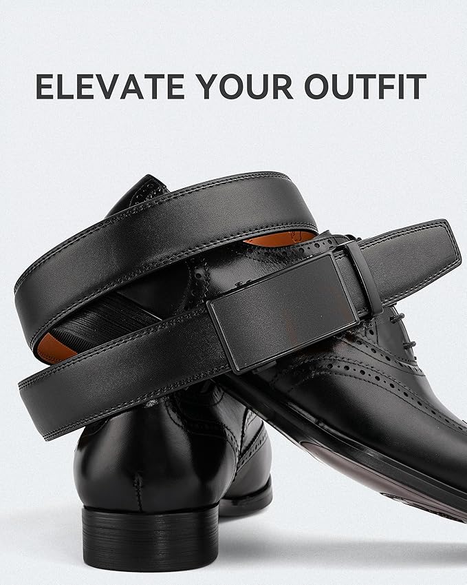 MILORDE Men's Leather Ratchet Belt - 35mm - Customizable Fit