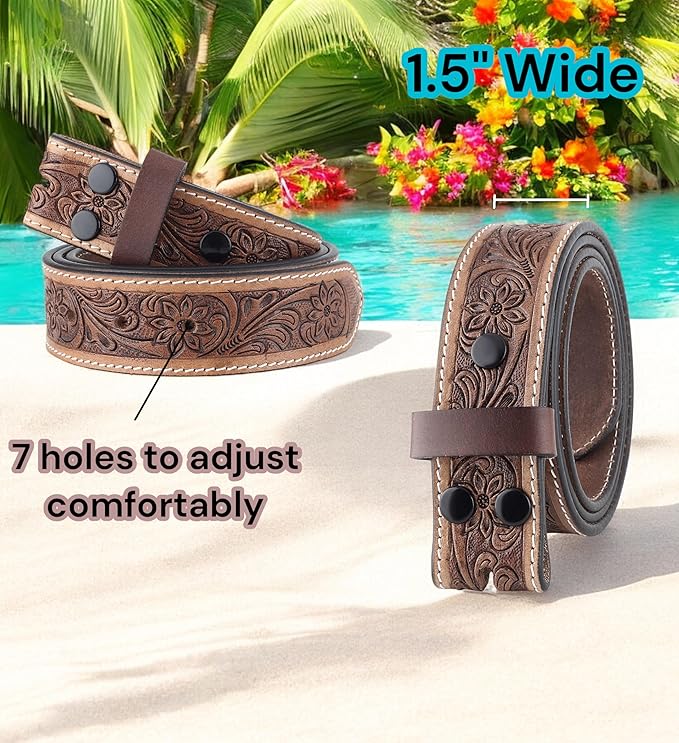 F&L CLASSIC Western Belt without buckle for men – Full Grain Leather Cowboy Belts for jeans - One Piece Leather strap belt