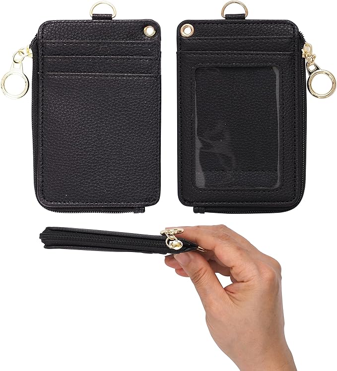 MONDO DESIGNS 2-in-1 ID Badge Holder with Lanyard - Multi-Use Lanyard Keychain Wallet for Women, Small Keychain Wristlet Wallet with Strap & Lanyards for ID Badges, Phone & Card Holder - Black